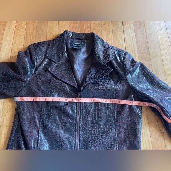 Y2K Vintage Faux Croc Skin Chocolate Brown Two Piece Pant Set - Picture 9 of 13